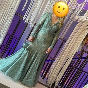 Mac Duggal Long Sleeve Lace Beaded Mermaid Gown